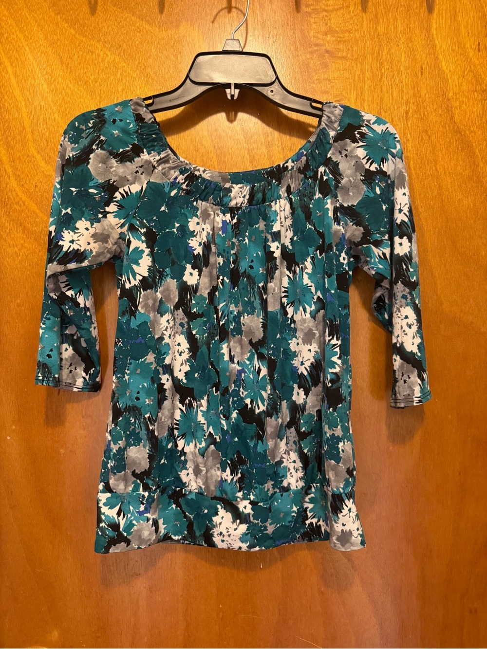 AGB Teal Floral Scoop-Neck Women's Tunic